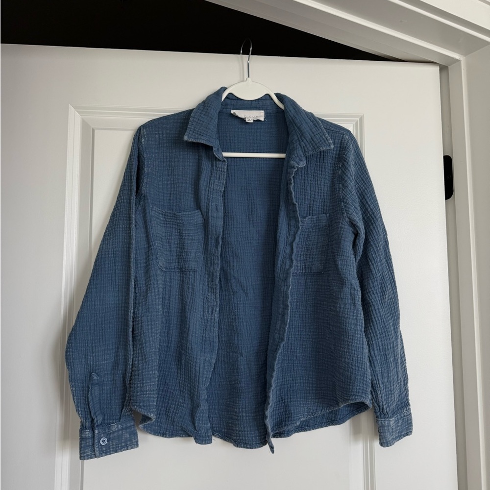 Wild Skye Blue Washed Textured Button-Up Shirt Long Sleeve Size S
